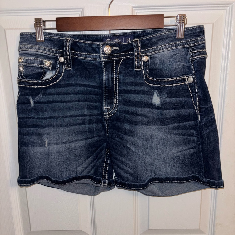 Miss Me Dark Blue Jean Shorts